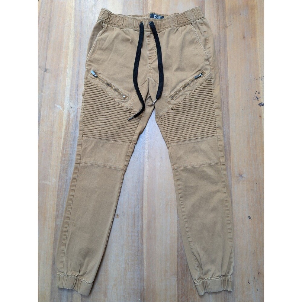 CSG Mens Slim Cargo Pants Large Beige Utility Pocket Casual EUC